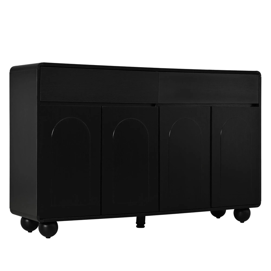 ModernLuxe Modernes Sideboard aus MDF mit 4 Türen und Schublade in Schwarz und runden Metallfüßen - Bild 2