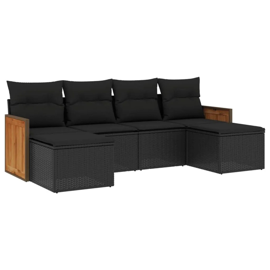 vidaXL 6-tlg Garten-Sofagarnitur in L-Form mit Polsterkissen, Schwarz, Poly Rattan und Metallgestell - Bild 2