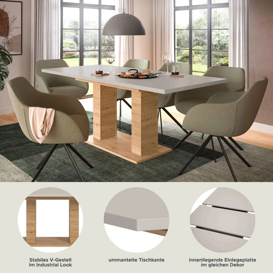 Esstisch Home-X von Inn.Furn aus Eiche und MDF in Kaschmir/Beige, ausziehbar von 150 cm auf 190 cm, rechteckig - Bild 3