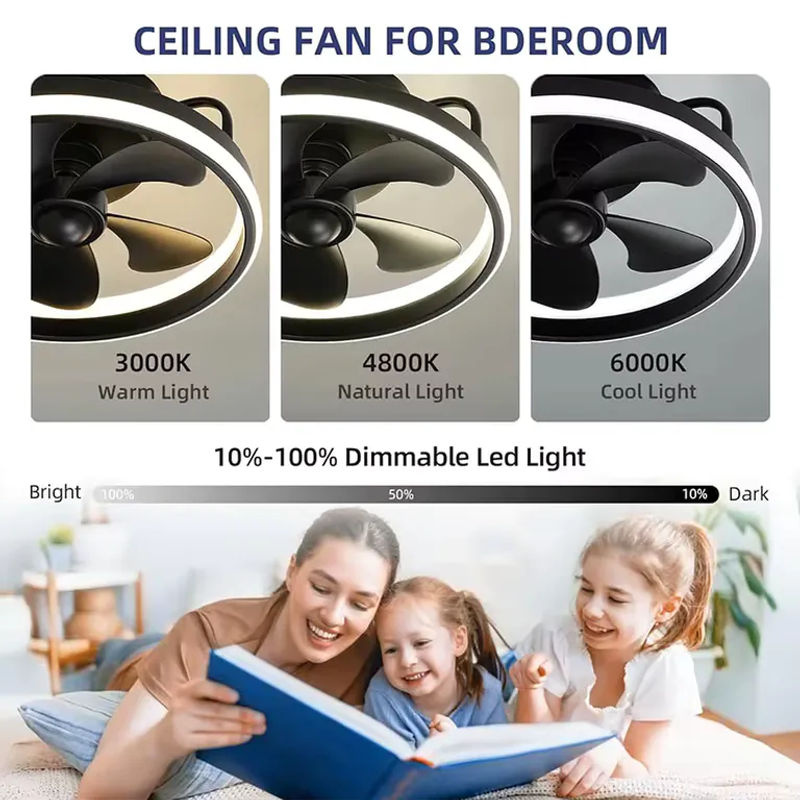 LINCCW Moderne LED-Deckenventilator-Leuchte in Schwarz mit Fernbedienung, dimmbar, DC-Motor und Timer-Funktion, B/T/H: 33,02 x 33,02 x 17,78 cm - Bild 2