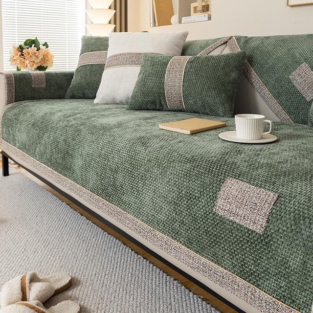 Chenille-Sofabezug von Your Warm Home in Grün, universeller Anti-Rutsch Schutzbezug für dein Sofa, Breite: 120 cm, Tiefe: 70 cm - Bild 1