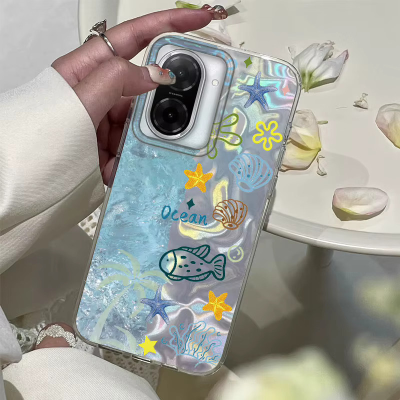 Xiaomi Handyhülle mit Blauer Ozean Delphin und Seestern Muster für Redmi Note 14 Pro Plus 5G und weitere Modelle in Blau - Bild 2
