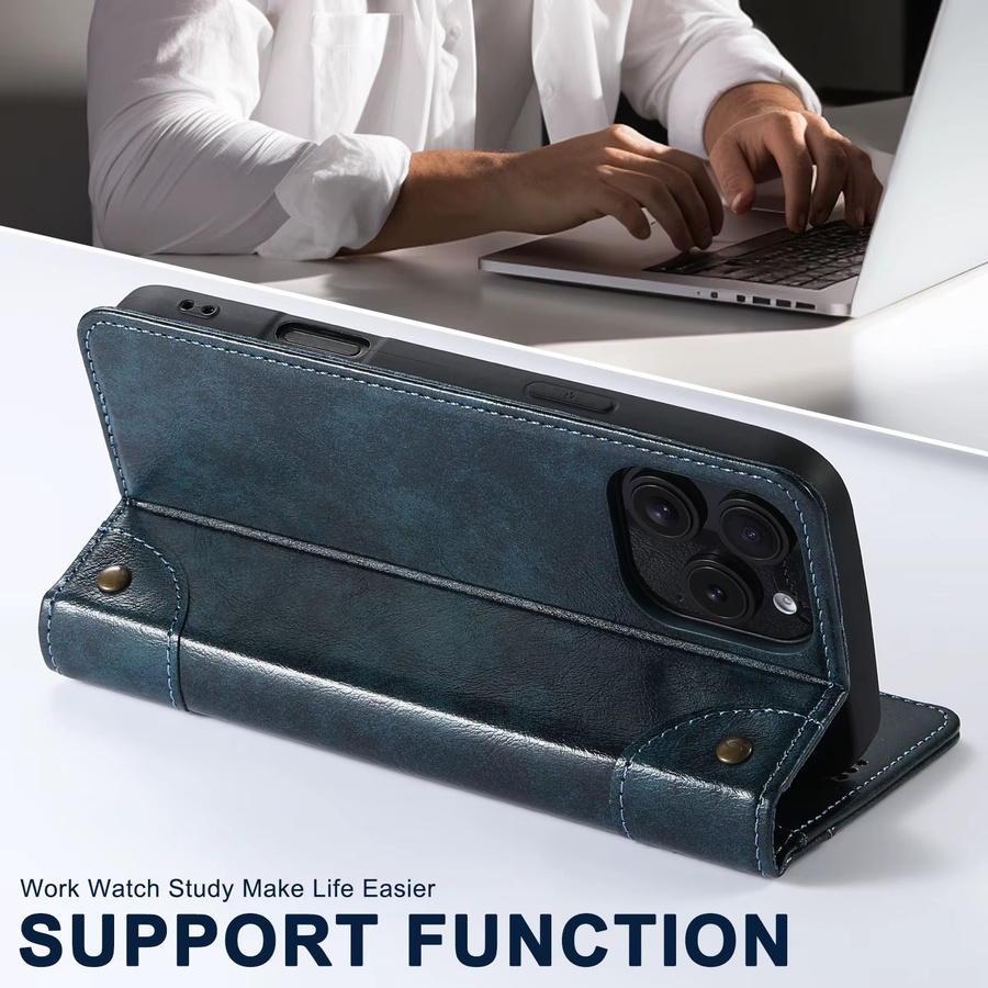 SUTENI Handyhülle aus Kunstleder mit Kartenhalter und Ständer als Magnet Flip Cover für iPhone 17 Pro Max 16 Plus 15 14 13 12 in Schwarz - Bild 4