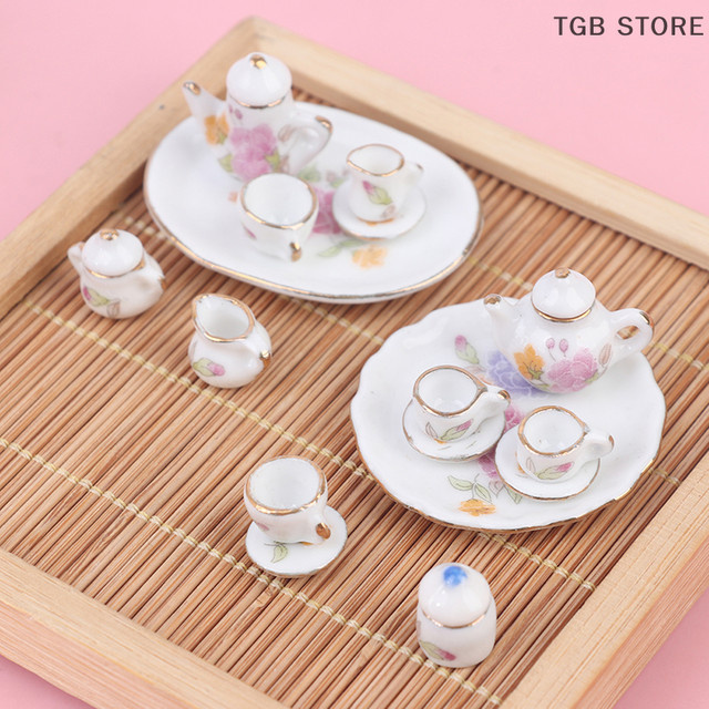 DIAPER&CORED Miniatur Puppenhaus Kaffee Tee Tassen, 8-teiliges Set, Keramik, Rosa / Pink - Bild 1