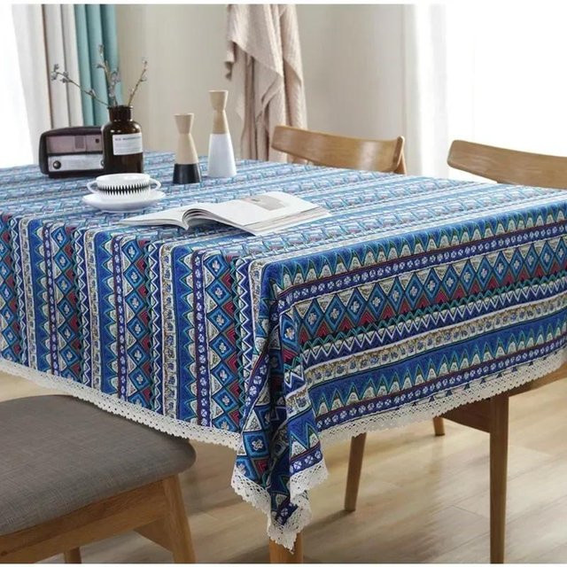 Gestreifte Tischdecke aus Baumwoll-Leinen von JINGYUE Pet in Blau, B/B: 60 x 60 cm - Bild 1