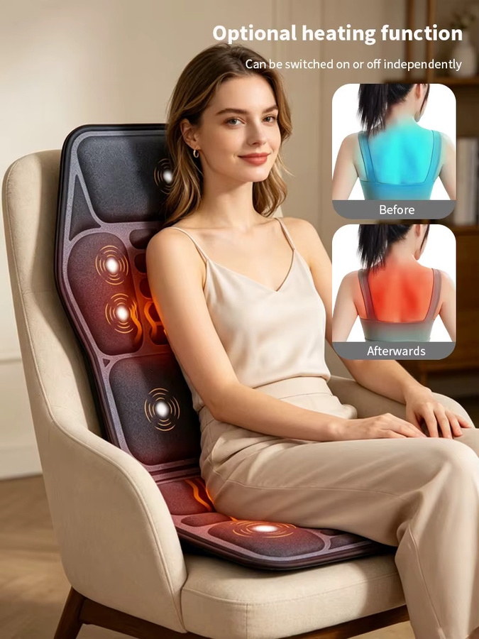 Ekmoey Beheizbares Vibrations-Massagesitzkissen in Schwarz zur Entspannung von Nacken, Rücken und Hüfte für Zuhause, Büro oder Auto - Bild 3
