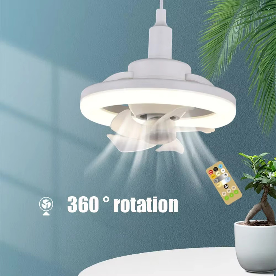 JOYINLED Deckenventilator mit LED-Licht und Fernbedienung, weißer Kronleuchter mit E27 Fassung und 360 Grad Rotation - Bild 2