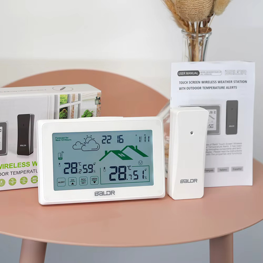 BALDR Drahtlose Wetterstation mit digitaler DCF-Funksteuerung, Innen- und Außenthermometer sowie Hygrometer und Trendvorhersagesensor in Schwarz oder Weiß - Bild 2
