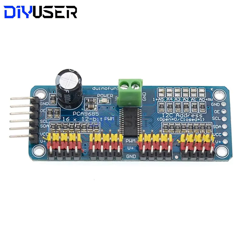 DIYUSER PCA9685PW 16 Kanal 12-Bit PWM Servo Shield Treiber mit I2C Schnittstelle für Raspberry Pi in Blau - Bild 2