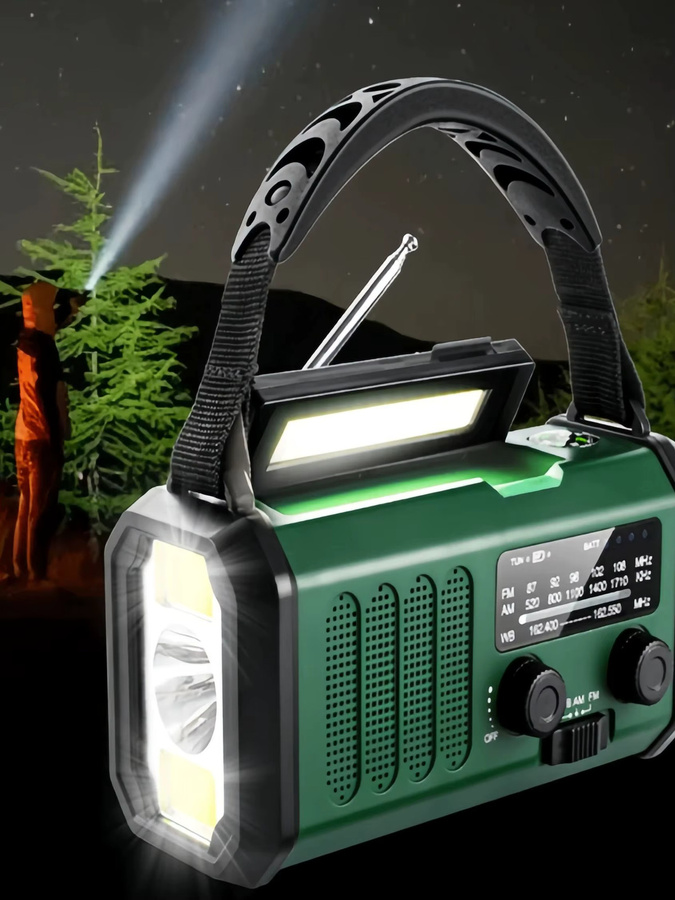 Bytelike Notfall-Radio mit LED-Taschenlampe, Solar, USB-C und SOS-Warnfunktion, erhältlich in Grün oder Schwarz - Bild 6