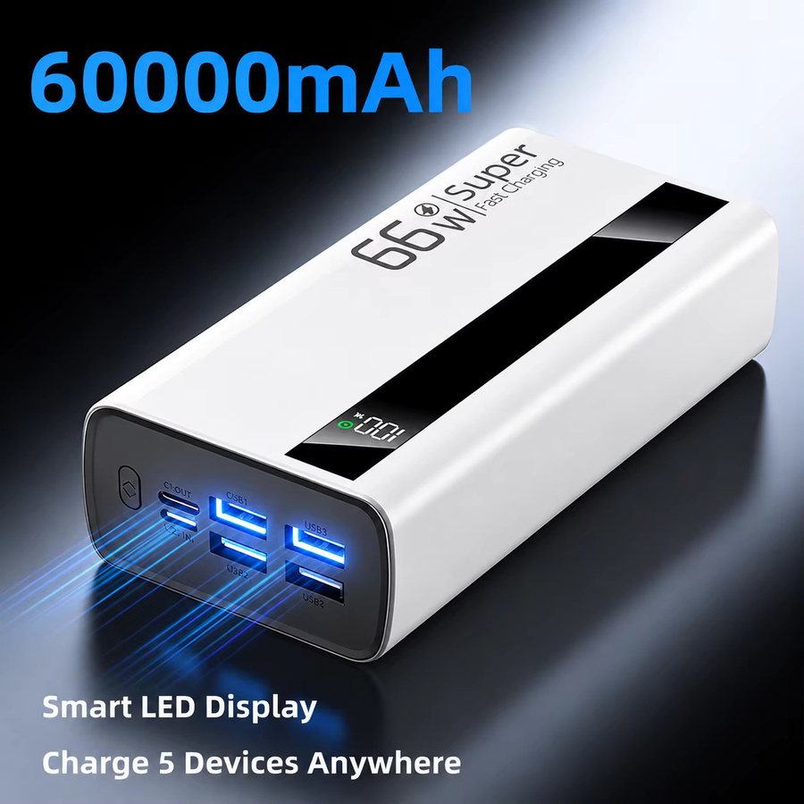 YVOER Powerbank 60000mAh mit 66W Superschnellladefunktion in Schwarz, kompatibel mit Android und iOS - Bild 3