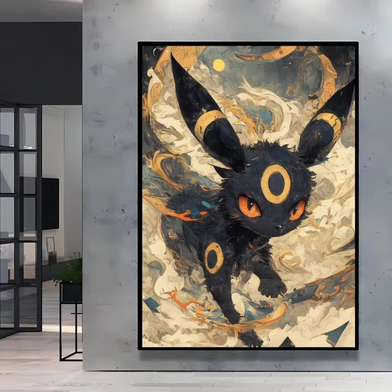TAKARA TOMY Pokemon Wandkunst Leinwand Poster mit Mewtwo und Umbreon im Retro-Stil, Multicolor - Bild 2
