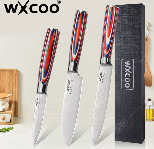 WXCOO Santoku Damaskus Allzweckmesser aus Holz mit Geschenkbox, Mehrfarbig - Bild 1