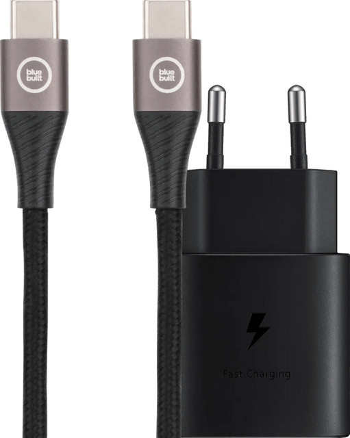 Samsung Super Fast Charging Ladegerät 25 W mit BlueBuilt USB-C auf USB-C Kabel 1,5 m in Schwarz und Blau - Bild 1