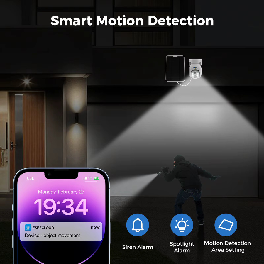 Hiseeu 10CH NVR WLAN PTZ Solar IP-Kamerasystem-Set in Weiß mit 4MP Auflösung, Farbnachtsicht und Menschenerkennung - Bild 5