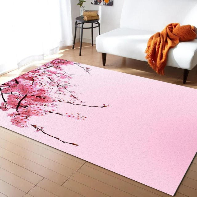 Karpetti Japanischer Sakura Kirschblüten Teppich mit floralem Design, Pink, Rutschfest, B/T: 120 x 180 cm - Bild 1