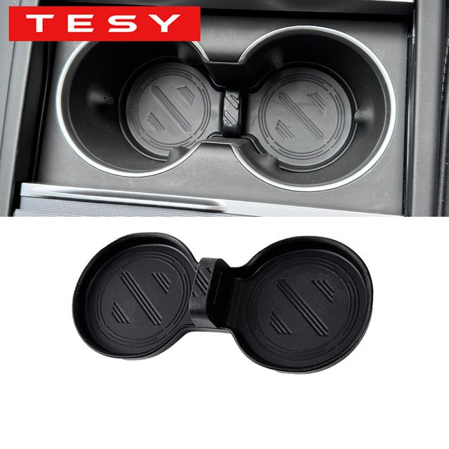 TESY Getränkehalter-Matte für Tesla Model Y und Model 3 Highland, rutschfest und wasserdicht, Schwarz - Bild 1