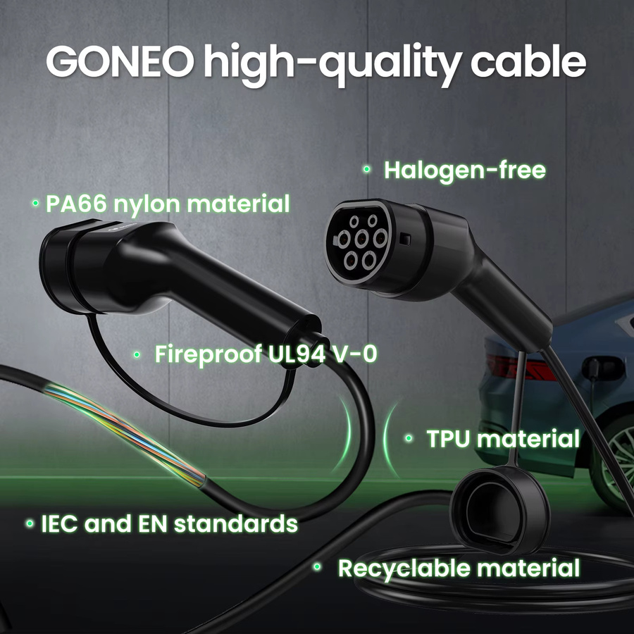 GONEO EV-Ladekabel Typ 2 auf CCS 2 für Elektroautos und PHEV Hybridautos, 3-phasig, Schwarz, IP54 Wasserdicht - Bild 2