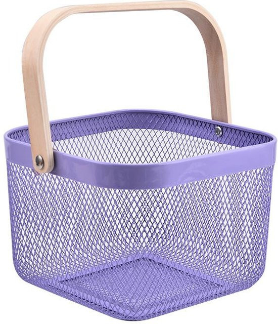 Aufbewahrungskorb aus Eisen mit Netzgewebe und Holzgriff von Chic Interiors, Farbe: Violett, B/T/H: 24 x 24 x 18 cm - Bild 1