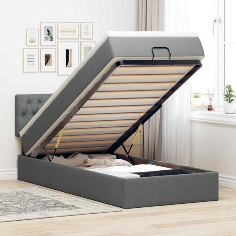 vidaxl Polsterbett Ottoman mit Matratze und LED-Beleuchtung in Dunkelgrau, B/T/H: 190 x 90 x 88 cm - Bild 1