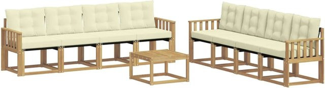 vidaXL 9-tlg. Outdoor-Sofagarnitur aus Akazienholz mit Kissen in Weiß und Beige - Bild 1
