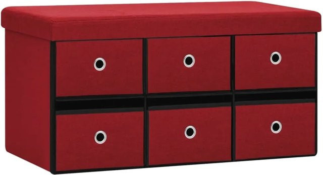 vidaXL Faltbare Sitzbank mit Stauraum in Weinrot mit Leinenoptik, B/T/H: 76 x 38 x 38 cm - Bild 1