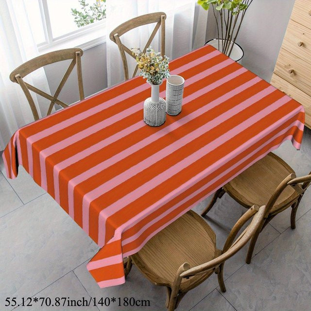 JMG Household Supplies Tischdecke mit Rosenstreifen in Orange und Rosa, rechteckige Polyester-Tischabdeckung, B: 100 cm, T: 145 cm - Bild 1