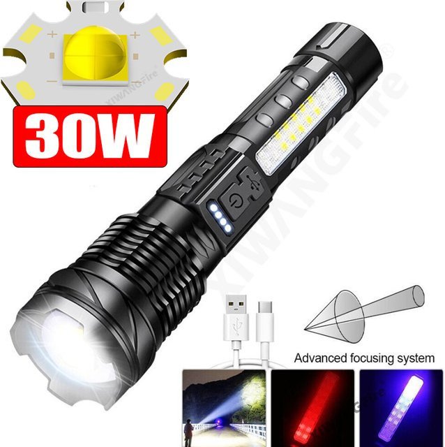 Heinast P70 LED Taschenlampe in Schwarz mit Teleskop-Zoom und wiederaufladbarem Akku für Camping und Sport - Bild 1