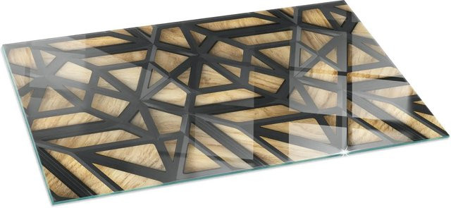 Tulup Glasplatte Geometrie für Kaminöfen mit Holz Vorlegeplatte, Braun, B: 140 cm, T: 70 cm - Bild 1