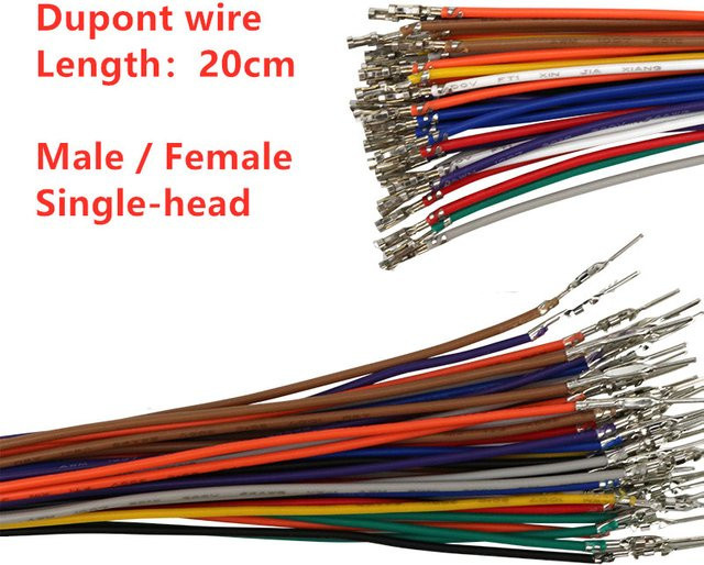 DuPont Einzelkopf Anschluss Draht Set 20 Stück, 26AWG, 2,54 mm Pitch, Länge: 20 cm, Farben: Schwarz und Mehrfarbig - Bild 1