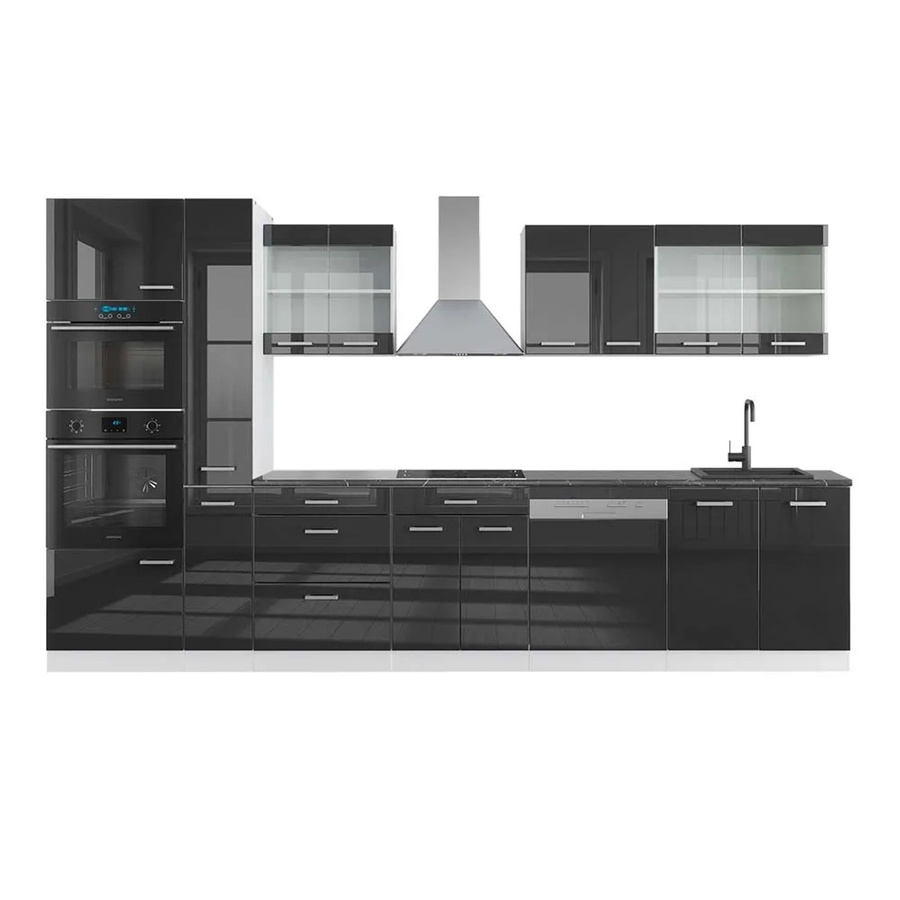 Vicco R-Line Küchenzeile in Anthrazit Hochglanz und Weiß mit Hochschrank, Breite: 350 cm - Bild 2