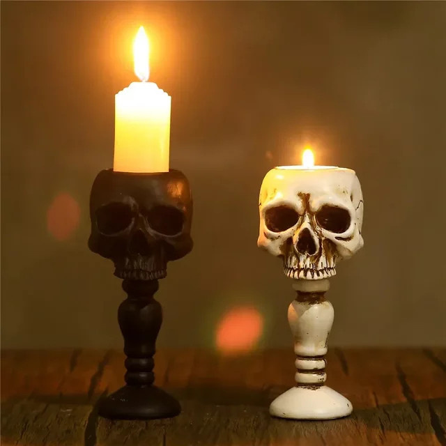 MINITAKING Totenkopf-Kerzenhalter aus Kunstharz für Halloween und Party-Dekoration - Bild 1