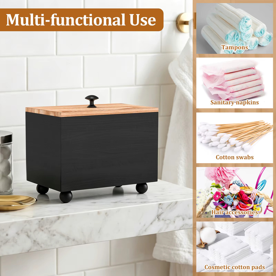 Willstar Holz-Tamponhalter und Aufbewahrungsbox mit Deckel für Damenhygiene in Weiß oder Schwarz - Bild 3