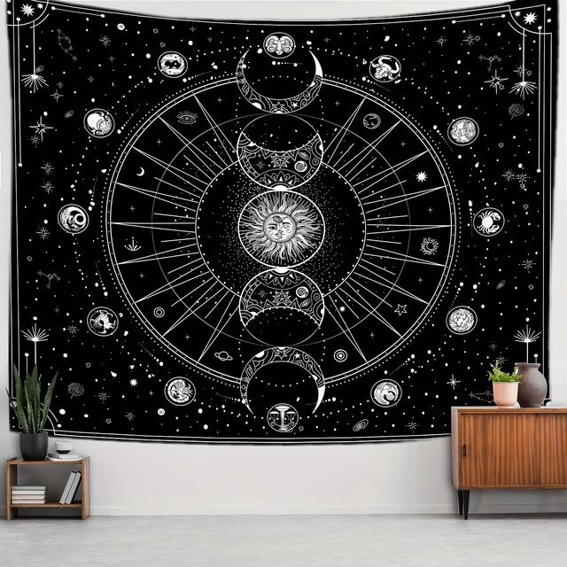 VIKAMA Cosmic Star Wandteppich mit Mondphasen und Sternbildern im Boho-Stil, Schwarz, Breite: 60 cm, Höhe: 40 cm - Bild 1
