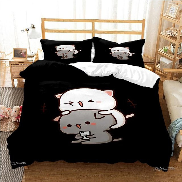 Lodestar Bubu Dudu Bettwäsche-Set mit Cartoon-Bär und Panda in Schwarz, weiches Microfaser-Bettwäsche-Set bestehend aus Bettbezug und Kissenbezügen, B/B: 180 x 210 cm - Bild 1