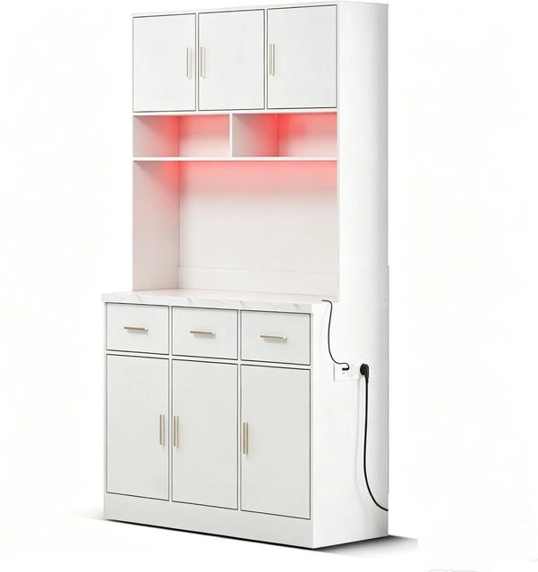 okwish Buffet in Weiß mit LED-Beleuchtung und App-Steuerung, modernes Sideboard mit verstellbaren Einlegeböden, B/T/H: 100 x 40 x 180 cm - Bild 1