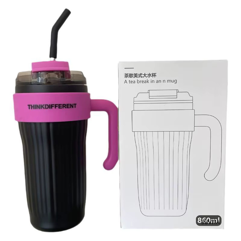 SUVITA Edelstahl-Thermo-Wasserflasche mit Strohhalm, isolierte Vakuumflasche für Heiß- und Kaltgetränke, 860 ml, Blau und Schwarz - Bild 3