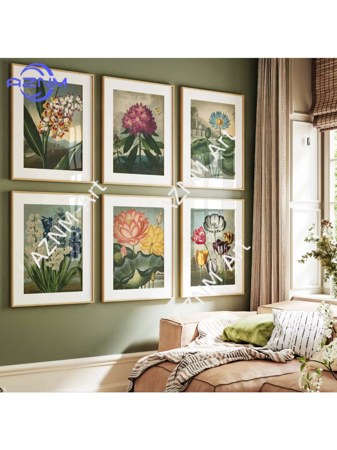 6-teiliges Set AZNM Vintage-Blumenkunstposter mit botanischen Drucken in Mehrfarbig - Bild 4