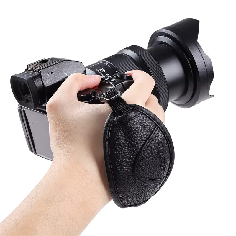DIXSG Leder-Handgriff-Handschlaufe für DSLR-Kameras in Schwarz, passend für Nikon und Canon - Bild 2