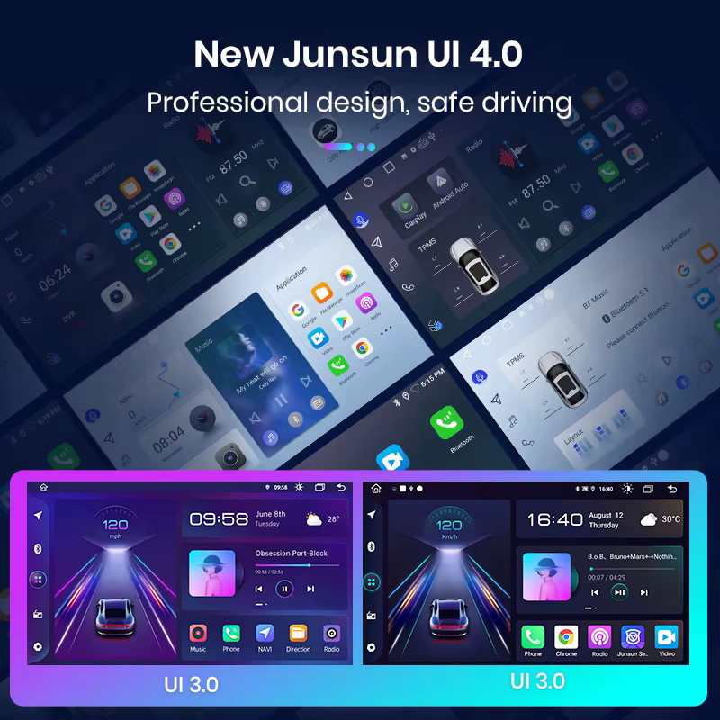 Junsun Universal Carplay und Android Auto Multimedia Player für Ford Peugeot Fiat, 7/9/10 Zoll, Schwarz - Bild 4
