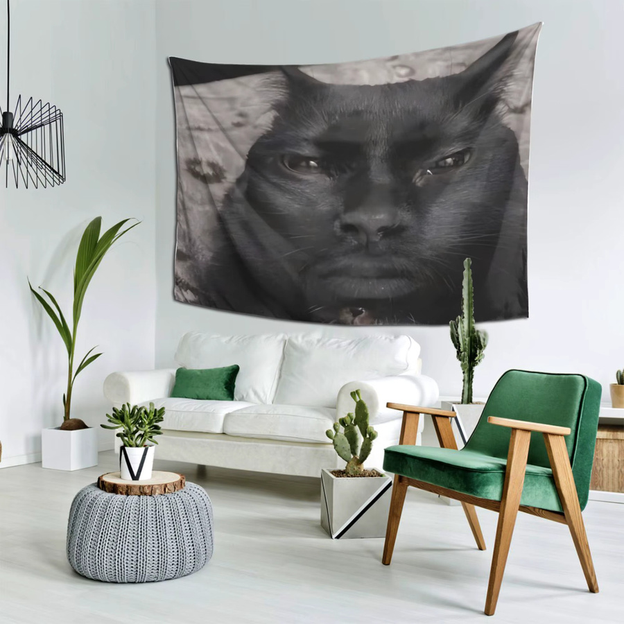 VIKAMA Fantasy Cat Wandteppich mit abstraktem Katzenporträt im Boho-Stil, Schwarz, B/H: 60 x 40 cm - Bild 3
