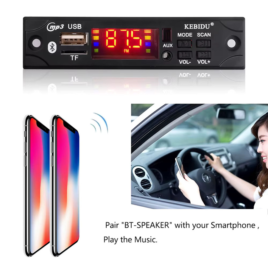 Kebidu Bluetooth 5.0 MP3 Player Modul DC 12V mit USB, TF, FM Radio und 3,5mm AUX in Schwarz - Bild 6