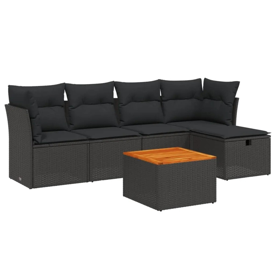 vidaXL 6-tlg Garten-Sofagarnitur in L-Form aus schwarzem Poly-Rattan mit wetterfesten Kissen und pulverbeschichtetem Stahlgestell - Bild 2