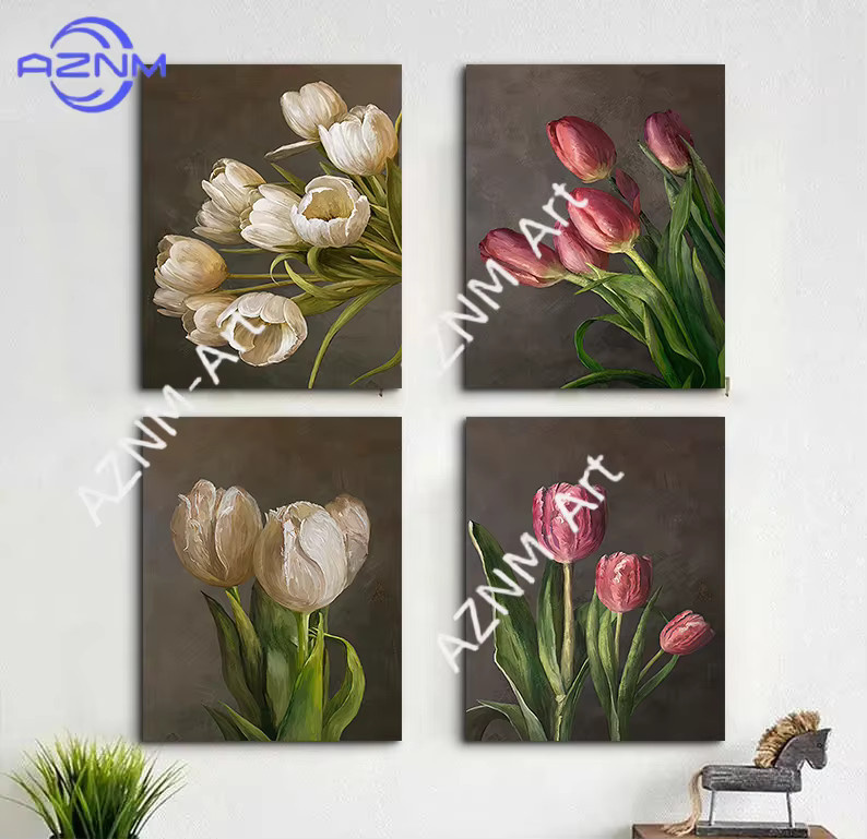 KAYOU Retro Wandkunst Tulpen Blumen Leinwanddruck Dekorative Wandmalerei Multicolour - Bild 3