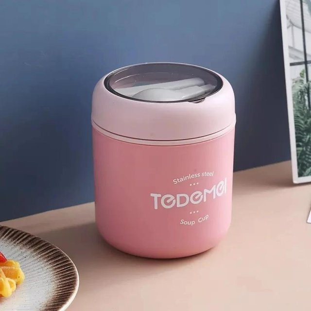 Yiran Furniture Edelstahl Lunchbox mit Löffel, isolierter Thermosbehälter für Lebensmittel, vakuumisoliert und auslaufsicher, 510 ml, grau - Bild 1