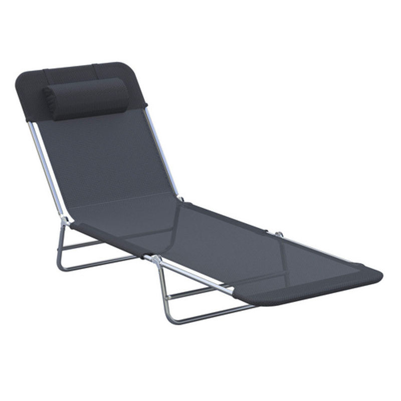 Outsunny Gartenliege aus Stahl in Schwarz mit verstellbarer Kopfstütze und Textilene-Bezug, B/H/L: 56 x 24,5 x 182 cm - Bild 2