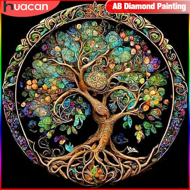 HUACAN Diamant-Gemälde Fantasy-Landschaft mit Mosaik-Baum, 5D-Malset für Erwachsene, Mehrfarbig, B/H: 25 x 25 cm - Bild 1