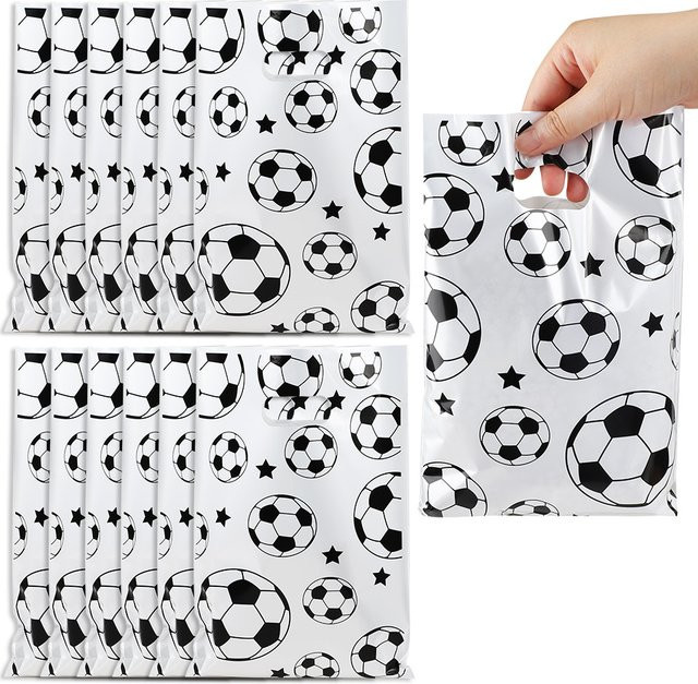 50 Stück ZQNYCY Süßigkeiten-Geschenktüten mit Fußball-Muster in Weiß aus Kunststoff für Geburtstagsfeiern und Sportfan-Dekorationen - Bild 1