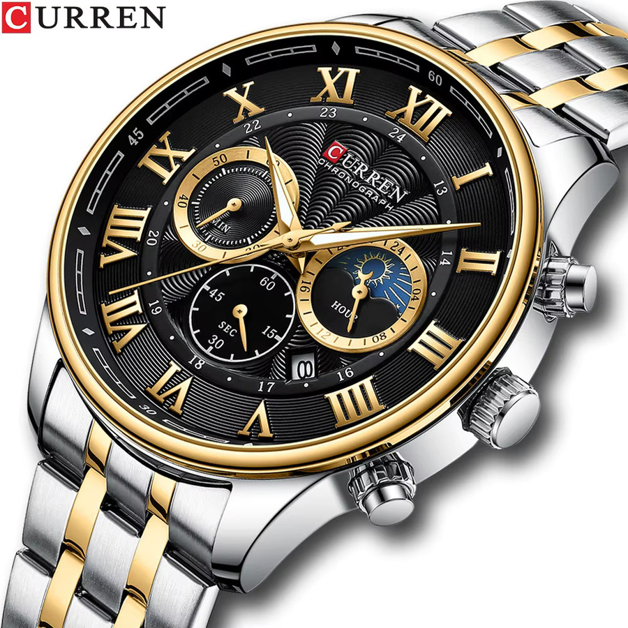 CURREN Chronograph, Quarzuhr, Edelstahl, Schwarz, Herren - Bild 1