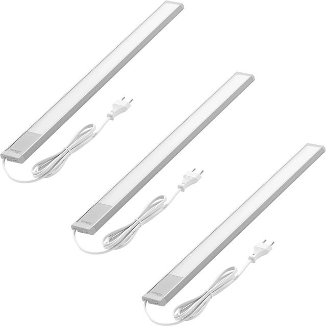 Oktaplex 3er Set LED Unterbauleuchten für die Küche aus Aluminium in Silber und Weiß, Warmweiß mit Schalter, Breite: 58 cm - Bild 1